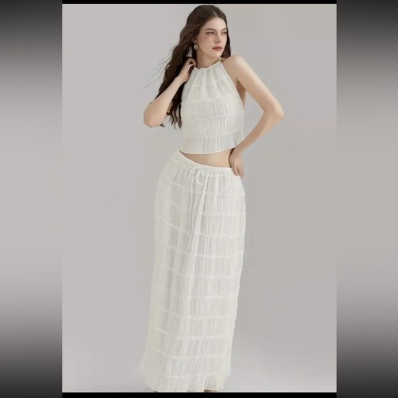 Women's Lightweight Breathable White Lace Backless Sleeveless Top & Skirt M - Picture 5 of 6